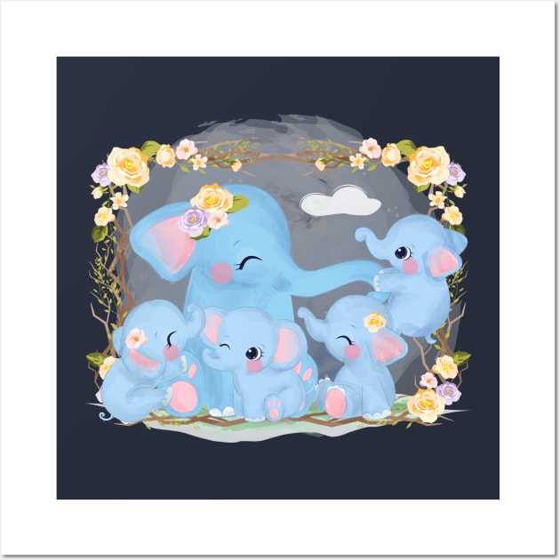 elephant family cartoon Wall Art by Mako Design 